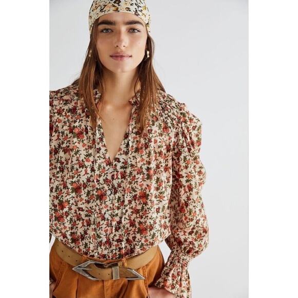 Free People Meant to Be Floral Cotton Long sleeve blouse size XSmall - Picture 2 of 12